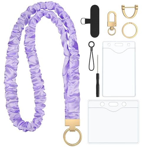 Uniclife Scrunchie Lanyard, söta nyckelband för ID-kort, lärarsnodd med ID-kortshållare, stretchiga snoddar för lärare och kvinnor, nyckelband för nycklar, lila nyckelring