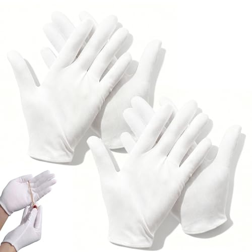 2 Paires Gants en Coton Blanc Hydratants,Gants Dermatologiques Respirants pour la Nuit, Gants Eczema pour Peau Sèche,Élasticité Spandex,Travail d’Inspection Bijoux,Taille Unique