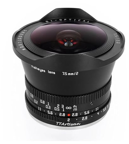 Obiettivo fisheye grandangolare con messa a fuoco manuale TTArtisan 7,5 mm F2 APS-C, compatibile con Nikon Z Sony E Canon EOS RF Fuji X Leica L Canon EOS M M43(M4/3)