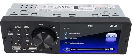 PUSOKEI Single Din Car Stereo med IOS Car play & Android Auto, Single Din Radio med 4-tums HD-skärm, 1080P Backkamera, Dual USB Snabbladdning, Bluetooth & FM