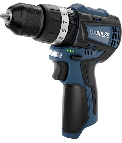 DXPULSE 12V Brushless Combi Drill Bare Unit, Cordless Drill Driver with Hammer Function, 10mm Metal Chuck, 21+3 Torque Settings, 2-Speed Gearbox, LED Light – DX12 Interchange System