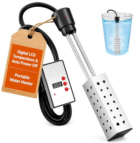 Chauffe-eau portable, thermoplongeur électrique avec affichage numérique de la température et mise hors tension automatique, protection de sécurité en acier inoxydable, pour la maison, le camping, la