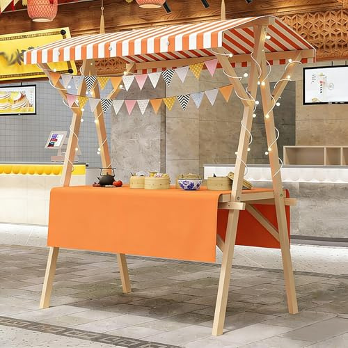 Utomhusförsäljningsvagn, Hopfällbar Marknadsstånd med Tält, Mobils Försäljningskiosk för Försäljning Av Drycker och Visning Av Varor(Orange 2,150cm/59in)