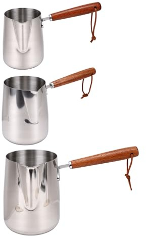 Hamwesh Brocca per Schiuma di Latte, Brocca per Latte a Vapore, Base Piatta Compatibile con Induzione, Distribuzione Uniforme del Calore, per in Acciaio Inossidabile con Beccuccio e Manico in Legno