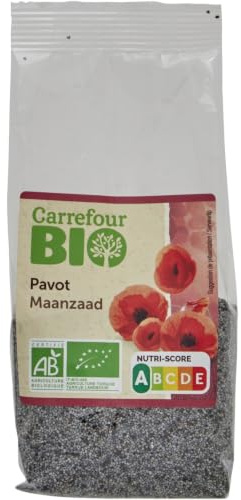 CARREFOUR BIO - Pavot - Graines de Pavot Issues de l'Agriculture Biologique · Idéales pour Parsemer les Pains et Brioches - le sachet de 100 g - Le Lot De 4