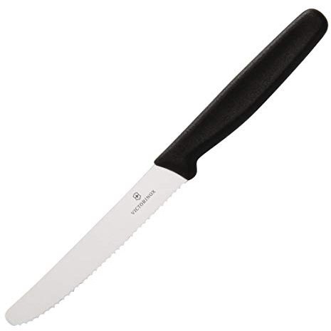 Victorinox, 5.0833, Standard, Tomaten- und Tafelmesser, Extra scharfe Klinge, mit Wellenschliff, robuster Kunststoff-Griff, Schwarz, Made in Switzerland, Spülmaschinengeeignet