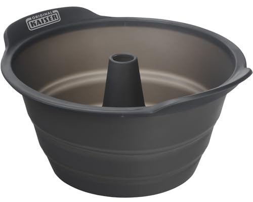 Original Kaiser Inspiration Silikon-Gugelhupfform CrispFlex 24 cm, Gugelhupf Backform rund, hervorragende Antihaft-Eigenschaft, gleichmäßige Bräunung, Schwarz