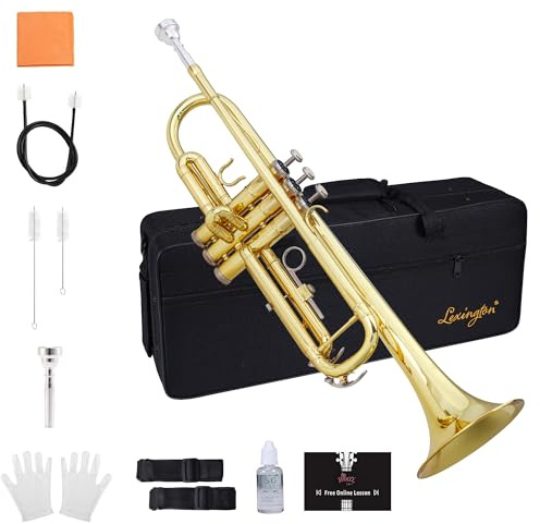 Aileen Lexington Standard Gold Bb Student Model Trumpet Includes Hard Case, Cleaning Rod and Cloth, Gloves