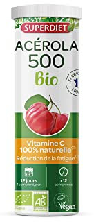 SUPERDIET- ACÉROLA 500 BIO - Haute concentration en Vitamine C- Réduction de la fatigue - Tube 12 comprimés à croquer
