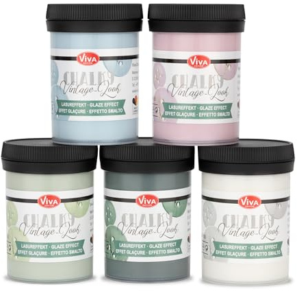 Viva Decor Chalky Vintage-Look Set (5er Set) dekorative Lasuren - Vintage Kreidefarbe für Shabby Chic - Chalk Paint für Innen und Außen - Made in Germany