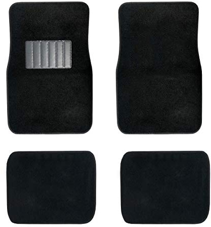 C.P.R. New Carpet Car Floor Mats 4 Pc Set for Cars Trucks SUVS with Heel Pad -Front and Rear Mats Universal Classic Matching Heel Pad (Black)
