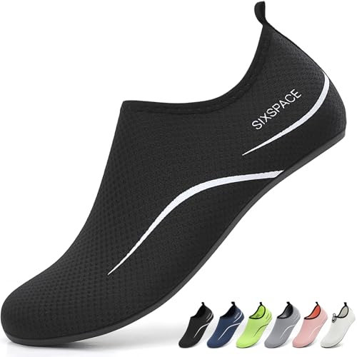 Sixspace Badeschuhe Herren Wasserschuhe Schwimmschuhe Männer Frauen Strandschuhe Barfußschuhe für Strand,Pool,Meer,Wassersport,Tauchen,Surfen,Aqua Cycling(Schwarz 43 EU)