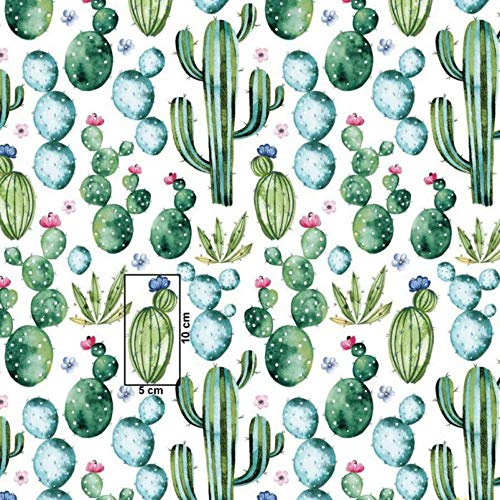Pingianer, stoffa in 100% cotone, per bambini, vendita al metro, per lavori di cucito artigianali (cactus verde scuro, 200 x 160 cm)