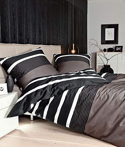 Janine Mako-Satin Bettwäsche J. D. 8468 Nougat-schwarz 140x200+70/90