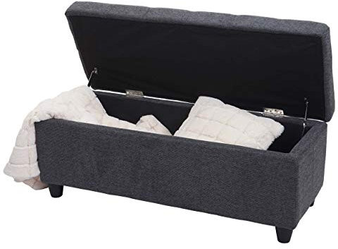 Mendler Aufbewahrungs-Truhe Kriens, Sitzbank Bank, Stoff/Textil, 45x114x45cm FSC®-Zertifiziert - dunkelgrau