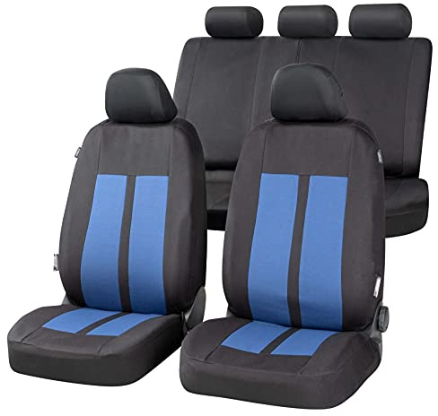 WALSER Autositzbezug Elphin Komplettset, Universal Autoschonbezüge blau-schwarz, Sitzbezüge Polyester 13312, Komplett Set