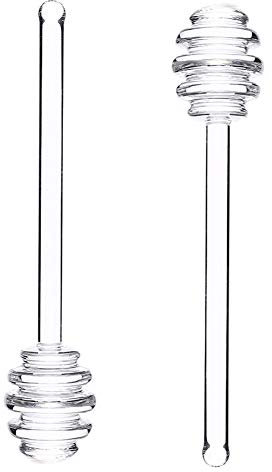 HugeDE 2 Pcs 5.9 inch Glass Honey Dipper Sticks Honey Mixing Stirrer Honey Spoon Honey Wand Wedding Party Favors