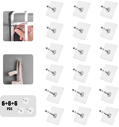 Self Adhesive Screw Set,No Drilling Wall Hanging Tool,Traceless Sticker Hook,Easy Mounted Back Glue Hanger,Strong Bearing/Nail Free/Stainless Steel/Heavy Duty/Waterproof/Seamless/Reusable(18pcs)