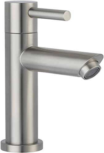Saqu Shine Kaltwasserhahn für Gäste-WC Höhe 14.2 cm, Kaltwasserarmatur antibakteriell & langlebig, Waschtischarmatur Edelstahl für Waschbecken