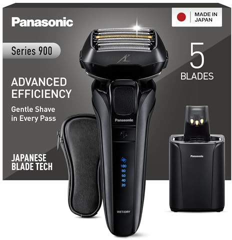 Panasonic ES-LV9U-K803 Rasoir Électrique 5-Lames Pour Hommes Avec Nettoyage Automatique, Détecteur De Barbe Réactif Et Support De Chargement, Rasoir Sans Fil Humide Et Sec.
