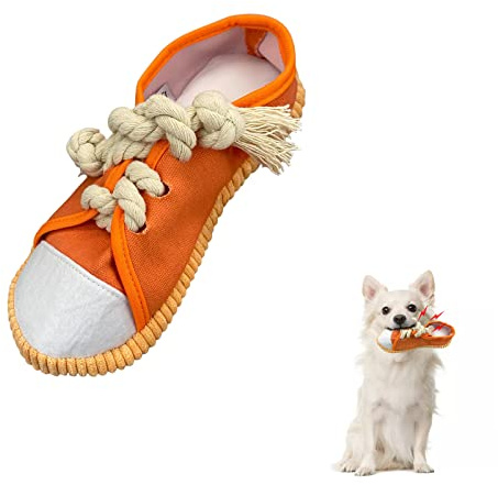 Andiker Hundekauspielzeug, langlebiges Schuhförmiges Hundekauspielzeug mit Squeakers, um Langeweile zu reduzieren und zusätzliche Energie zu verbrauchen Interaktives Welpen Kauspielzeug (orange)