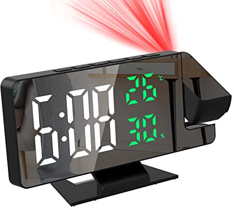 Ankilo Pro+ Projektionswecker mit -7,8 Spiegeldisplay & Temperatur & Feuchtigkeit – Digitaler Wecker mit USB-C,Stromausfall-Speicherfunktion, für Schlafzimmer/Homeoffice