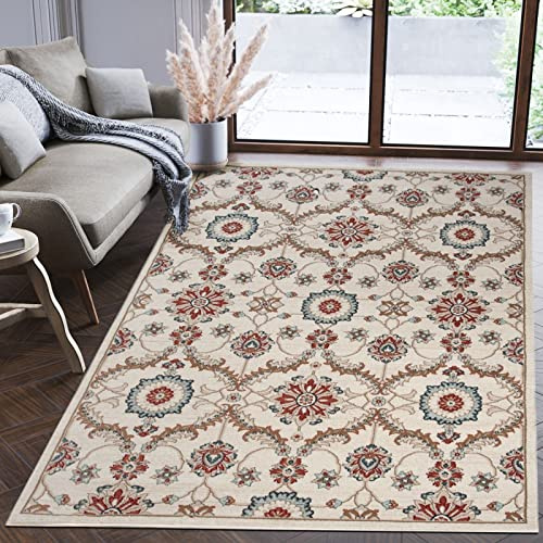 Mazovia Groß Teppich Wohnzimmer 300x400cm Creme Orientalisch Klassisch Weiß | Teppich für Schlafzimmer Büro Esszimmer Beige Weich Pflegeleicht Fußbodenheizungsgeeignet Reinigungsmittelbeständig Kurzflor