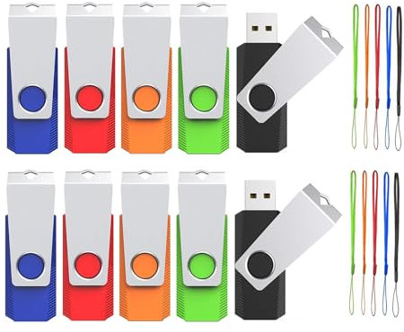 WOOOLKEN Chiavetta USB 8GB 10 Pezzi Pennetta Girevole Pen Drive USB 2.0 Unità Memoria Flash per l'archiviazione e il backup dei dati (colori misti: nero rosso blu arancione verde)