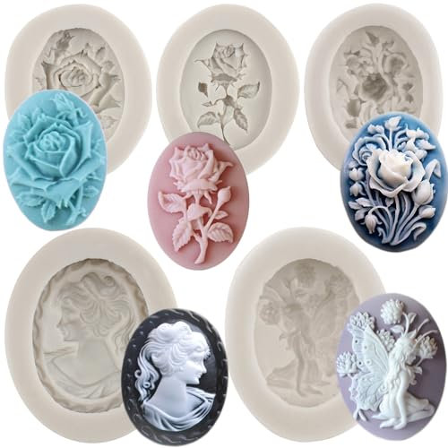 MYPRACS Cameo Rose Blume Silikonformen Engel Fee Fondant Form Lady Avatar Schokoladenform für Süßigkeiten Kuchen Dekorieren Cupcake Topper Gummipaste Polymer Clay 5 Stück