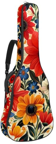 Universelle Gitarrentasche, wasserdichte Gigbag mit mehreren Taschen für 40/41/42 Zoll Akustikgitarre, bunte Blumen, mehrfarbig, 42.9x16.9x4.7 in, Gitarrentasche