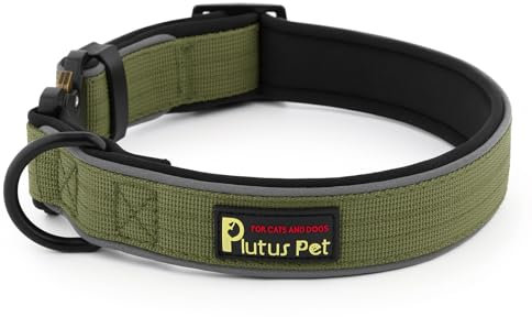 Plutus Pet Tactical Dog Collar, Reflective, Adjustable Heavy Duty Dog Collar, Soft Padded and Comfortable, for Small Medium and Large Dogs (Ranger Green, S)