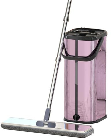 TT-YEC Fregona Profesional De Acero Inoxidable Con 2 Compartimentos De Cubo, Fregona De Microfibra, 360° Fregona Plana Giratoria Con Mango De 140 Cm Y 10 Almohadillas Reutilizables,Púrpura