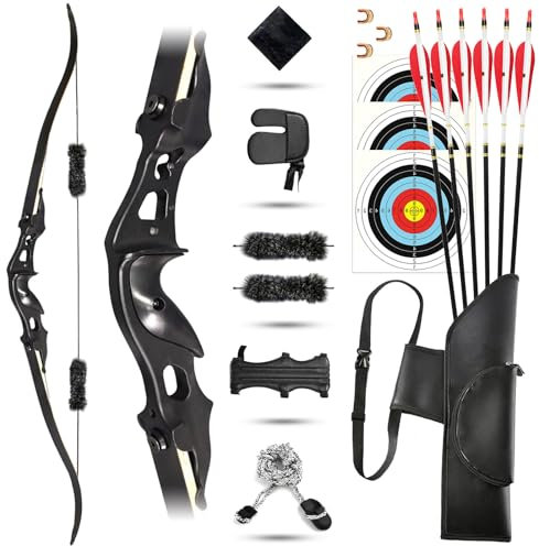 ZSHJGJR 60 Zoll Recurvebogen Set für Erwachsene Anfänger 25-55 lbs Takedown Bogen Bogenschießen Recurve Bogen und Pfeil Set Bogen Jagd Sportbogen Set mit Zubehör für Rechtshänder (35 lbs)