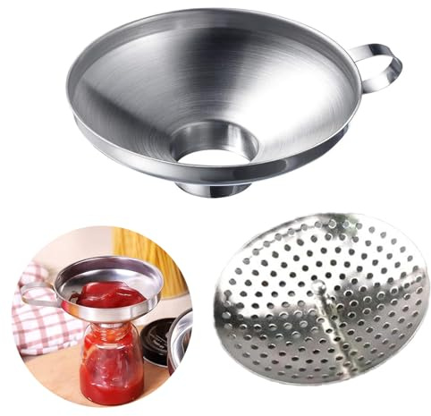 Bustlwor 2er-Pack Edelstahl-Einmachtrichter, breite Öffnung, Verdickte Edelstahltrichter, Küchen-Einmachtrichter zum Umfüllen von Gewürzen, Flüssigen Pulvern und Marmeladen (Mit Sieb)