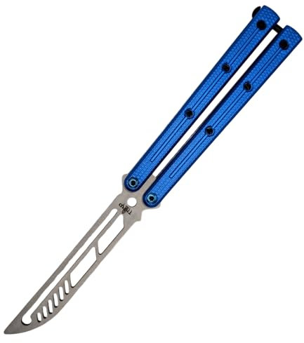 THIRD Butterfly Trainer - Legales Balisong Trainingsmesser zum gefahrlosen Tricks lernen - Übungsmesser mit stumpfer Klinge (Blau)