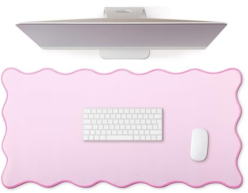 Hahafelt Scalloped Desk Mat Large Scalloped Piping Cute Desk Mat Aesthetic Preppy Table Pad Large Nonslip Pad with Edge Stitching Waterproof Gaming(Pink,31.5 x 15.8 Inches)
