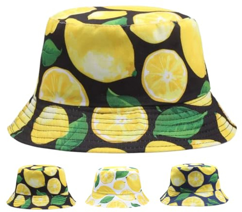 ZYHUI Chapeaux amusants pour homme - Chapeau de pêcheur réversible unisexe - Chapeau de plage pour femme - Chapeau de soleil à large bord, Citron-noir, Taille unique