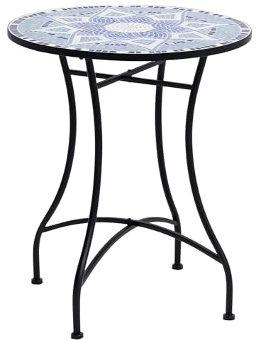 Outsunny Mesa de Jardín Redonda Terraza Balcón Ø60x71 cm Azul y Blanco