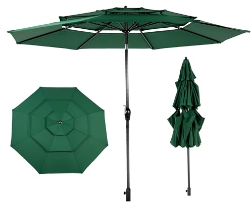 Villeston 3M Patio Sonnenschirm, 3-Schicht Marktschirm mit 8 stabilen Rippen, Kurbel- & Neigungsmechanismus, wasserdichtem UV-beständigem Stoff,für Garten und Outdoor (Schirmständer nicht enthalten)