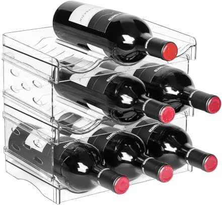 BoxedHome Stapelbarer Flaschenhalter Weinflaschen Halter Weinregal Wein, Flaschen Organizer, Flaschenregal Kühlschrank, Flaschenhalter Küche für Kühlschrank,Schrank,Büro (3 Stück 9 Flaschen)
