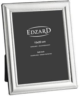 EDZARD Marco de fotos Matera (foto 15x20 cm) bañado en plata antideslustre | Marco plateado para foto 15x20 cm, martillado, trasera de terciopelo, 2 ganchos, de sobremesa y pared