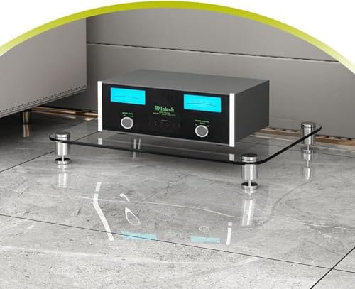 Racks4-nivås glas mediastativ HiFi-ställ AV-komponent skåp stereohylla med härdat glashylla, öppna medieförvaringshyllor stereoskåp (storlek: 8 cm - 3,1 tum)