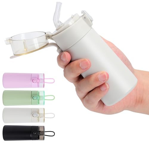 Risipu Small Water Bottle 150ml with Straw – Mini Thermos Flask for Hot and Cold Drinks, One-Hand Open, Leak-Proof Lid, Stainless Steel, Portable for Coffee, Milk, Juice (White)