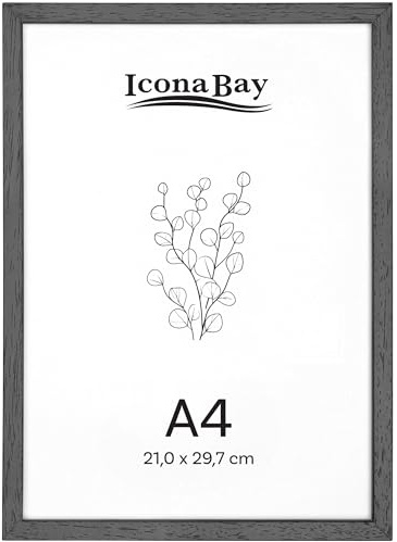 Icona Bay - Cornice in vero legno - A4-21x29,7 cm - Nero mezzanotte - Stile moderno - Da tavolo o da parete - Collezione Wood