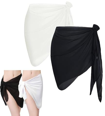 2 Stück Pareo Damen Strand Wrap Sarong, Chiffon Strand Sarong Tuch Vertuschung, Wickeltuch Strandrock Damen Pareo Tuch Bikini Hüfttuch Strandtuch Zum Umbinden Wickelrock Beach für Sommer Badeanzug