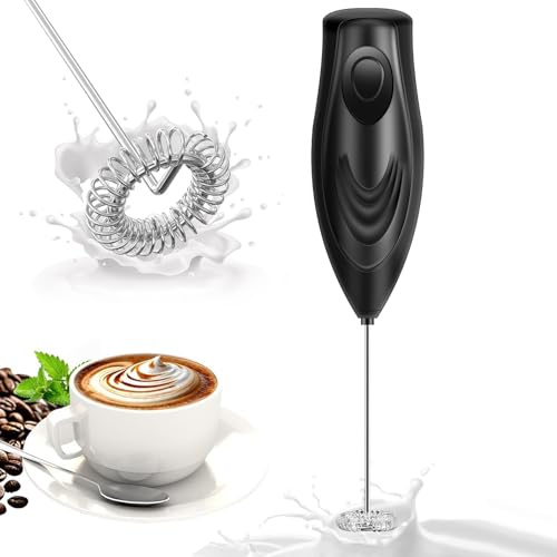 Montalatte portatile a batteria, frusta per latte, schiumatore e mini frullatore per bevande e caffè, elettrico portatile per latte, cappuccino, cioccolata calda, nero