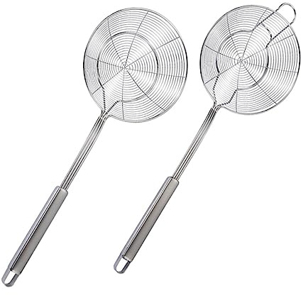 Alipis 2 piezas Espumadera Inoxidable para Pasta y Frituras Colador Ranurado con Mango Cómodo para Cocinas y Hot Pot
