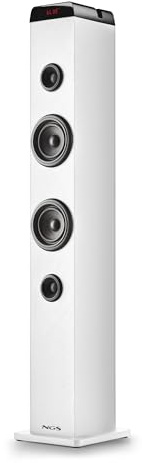 NGS Sky Charm Pro White - Torre de Sonido 50W con Bluetooth 5.4, Óptica, USB, AUX-IN, Radio FM, Función Broadcasting, Entrada Micrófono Karaoke, Mando a Distancia, Blanco