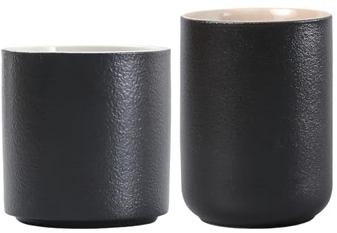 Set di 2 tazzine da espresso, tutte le dimensioni grandi, esterno nero opaco con interno bianco, tazze da caffè in ceramica isolate a doppia parete per caffè, latte e caffè espresso
