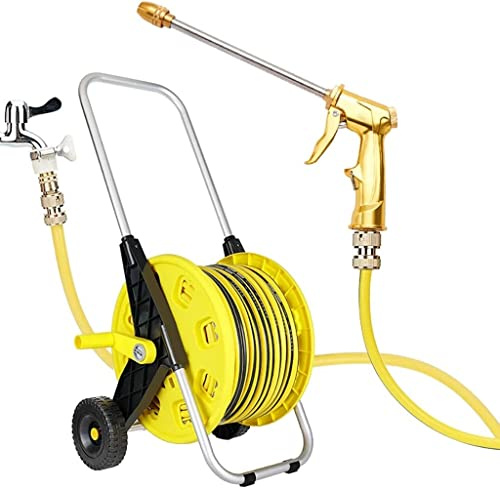 Garden Water Hose Reel Cart, 20-60M Hose Storage Rack/High Pressure Nozzle/Hose for Garden Watering/Car Washing/Outdoor Cleaning(50m)